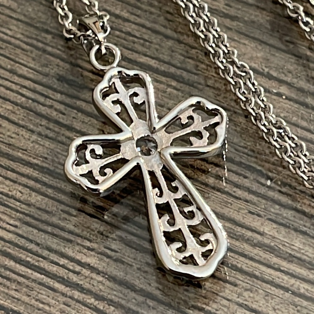 Vintage Stainless Steel JACMEL Filigree Cross Necklace - Picture 4 of 16